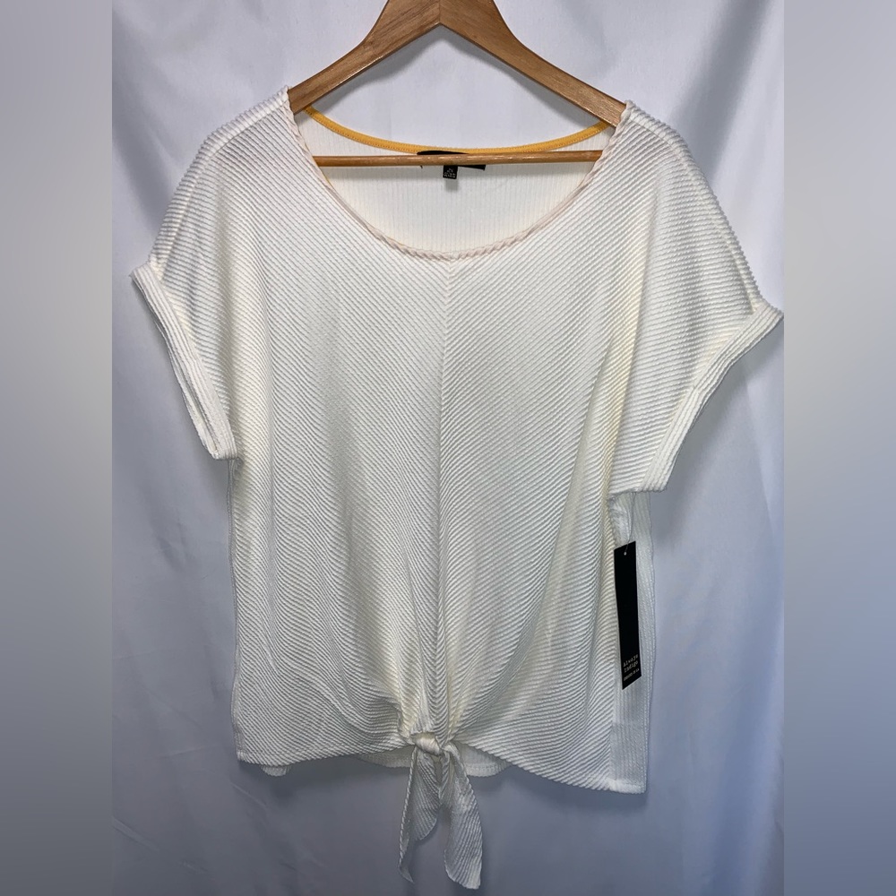 Always Indigo Women’s Ivory Cream Ribbed Knot Tie Front Cuffed Sleeves Size 2X